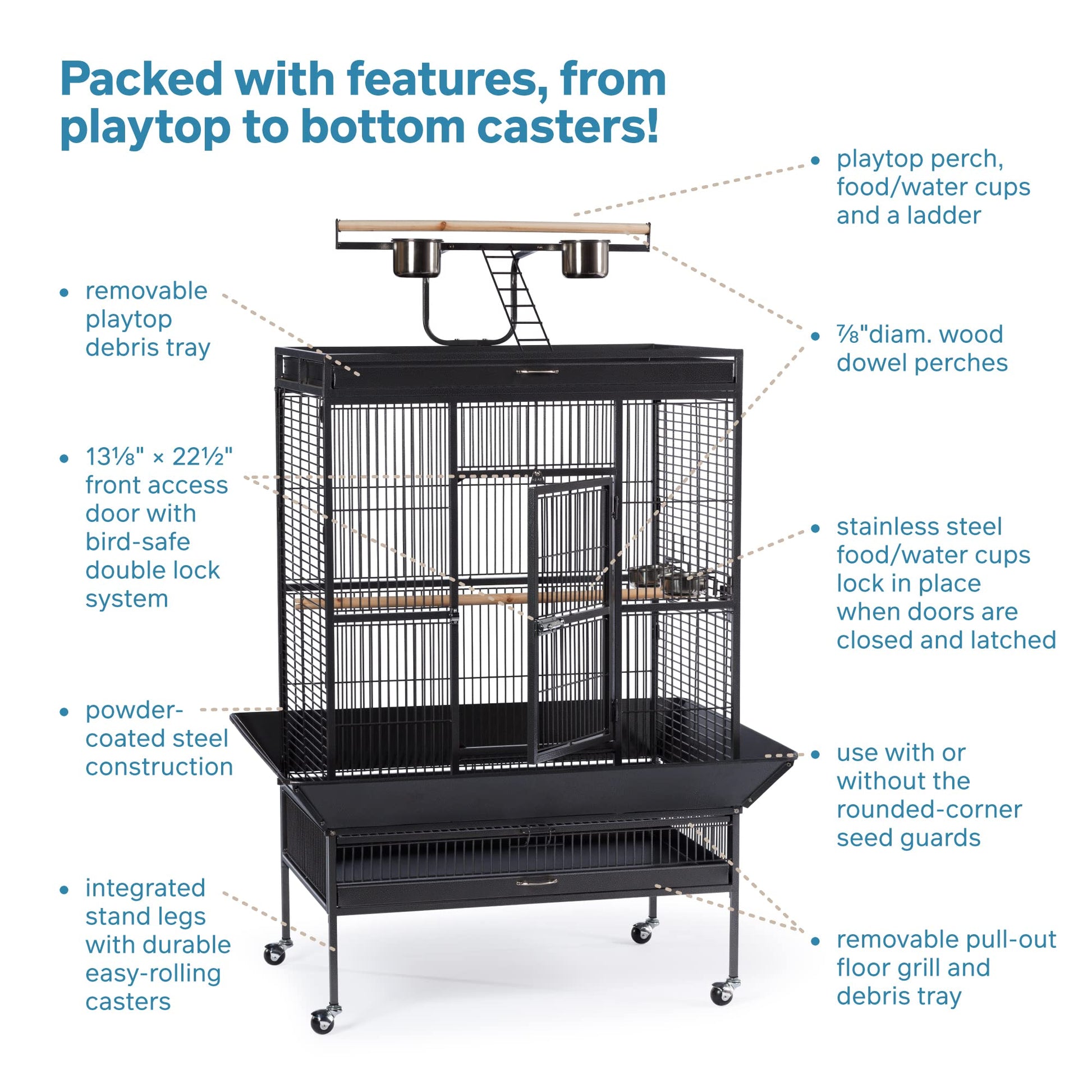 Beasty Lux PH Prevue Hendryx Prevue Pet Products Wrought Iron Select Bird Cage, 36-Inch by 24-Inch by 66-Inch, Black Hammertone (3154BLK)