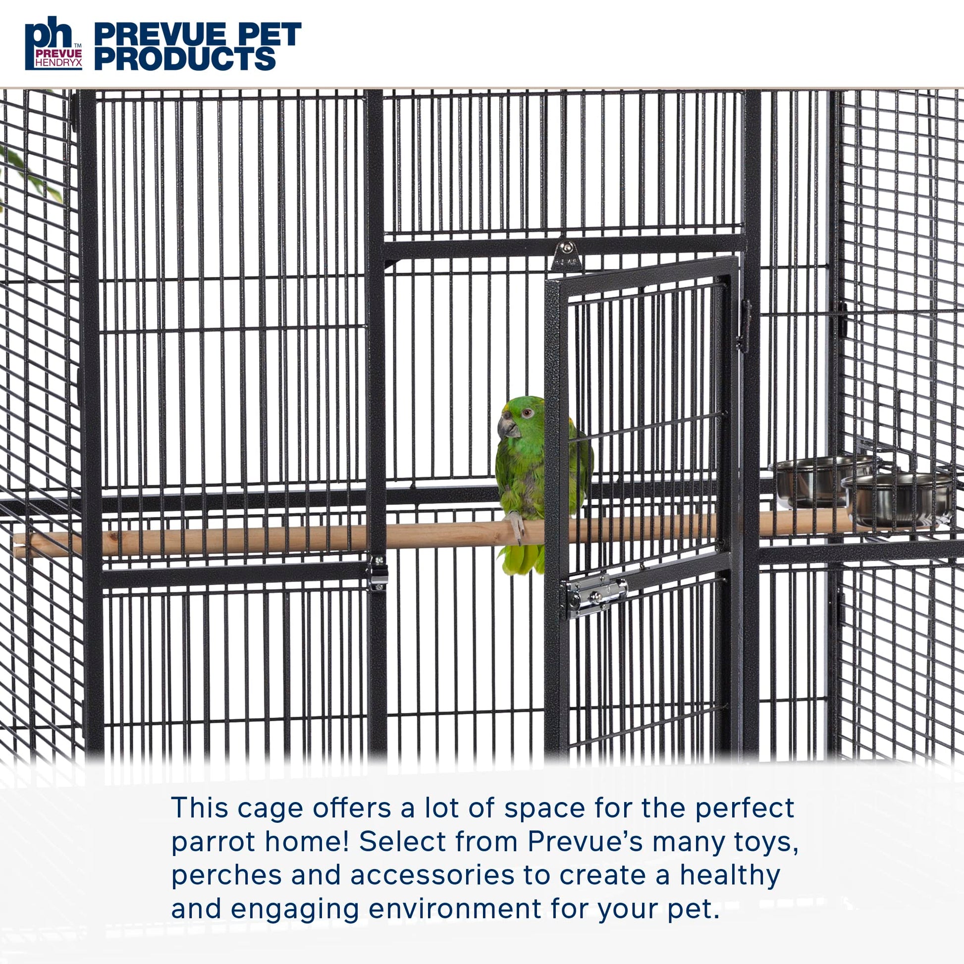 Beasty Lux PH Prevue Hendryx Prevue Pet Products Wrought Iron Select Bird Cage, 36-Inch by 24-Inch by 66-Inch, Black Hammertone (3154BLK)