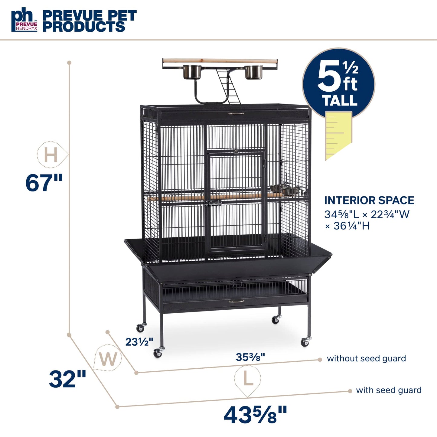 Beasty Lux PH Prevue Hendryx Prevue Pet Products Wrought Iron Select Bird Cage, 36-Inch by 24-Inch by 66-Inch, Black Hammertone (3154BLK)