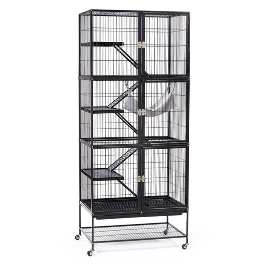 Beasty Lux Prevue Prevue Pet Products Ferret Stack Three Story Ferret Home with Portable Stand, Escape Proof Lock, Hammock, Ramps, Expandable Add-On Cage Stacking System