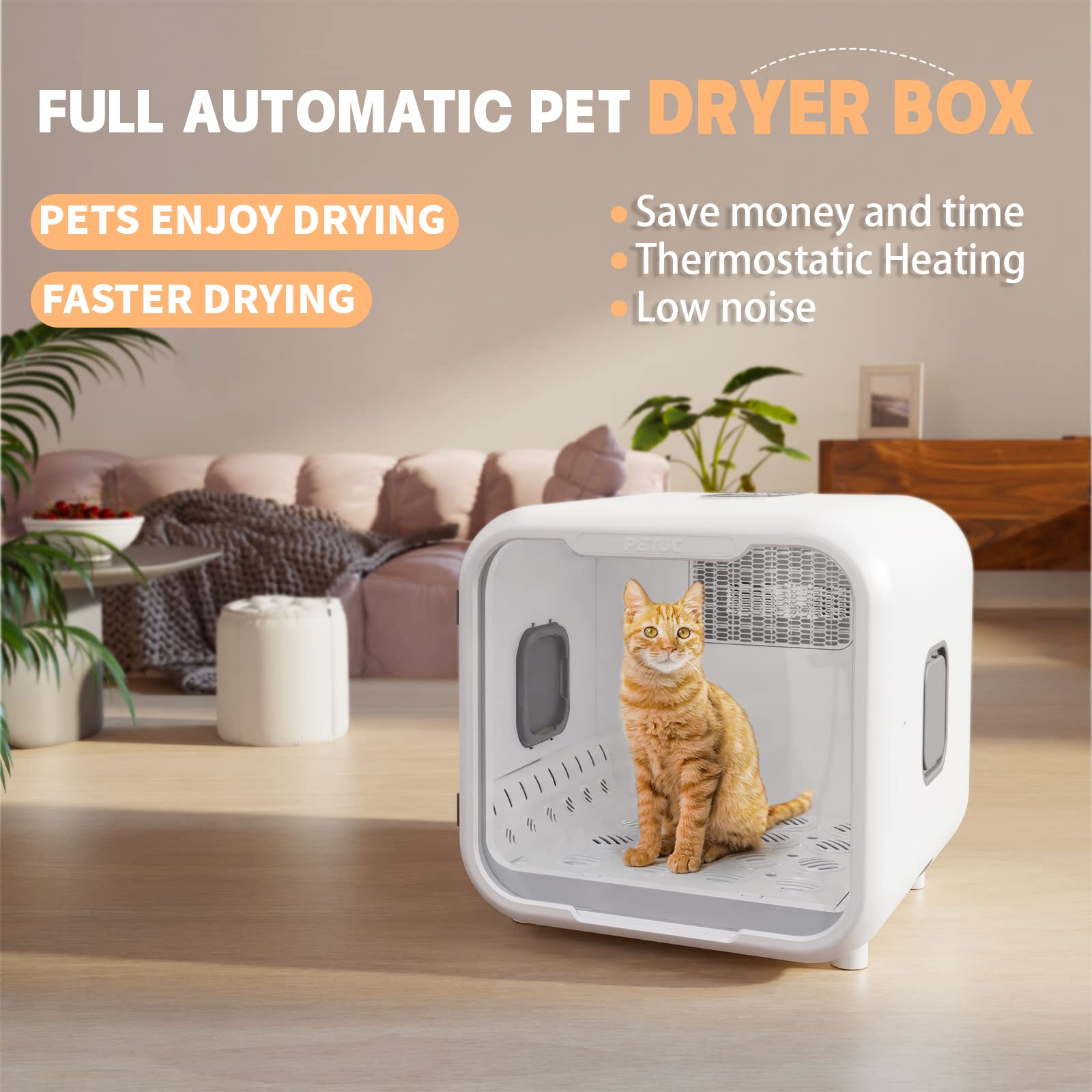 Beasty Lux PvEvTv PvEvTv Automatic Pet Dryer Box for Cats and Small Dogs,Ultra Quiet Dog Hair Dryer 71L Capacity with Smart Temperature Control and 360 Drying(White-Standard)