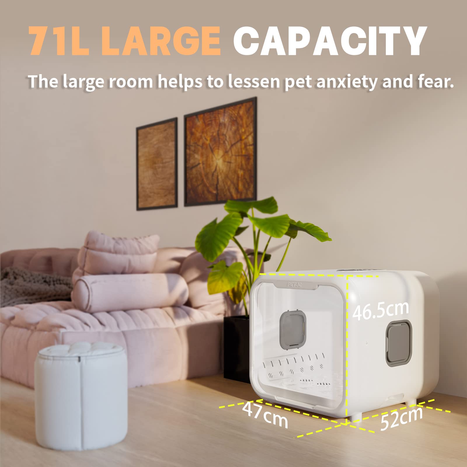 Beasty Lux PvEvTv PvEvTv Automatic Pet Dryer Box for Cats and Small Dogs,Ultra Quiet Dog Hair Dryer 71L Capacity with Smart Temperature Control and 360 Drying(White-Standard)