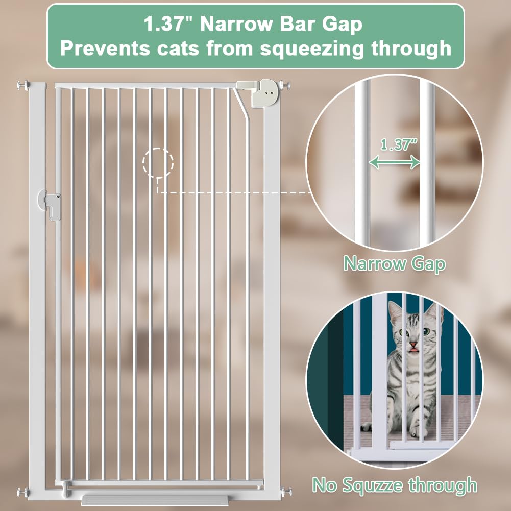 Beasty Lux Qonimm 59" Extra Tall Cat Pet Gate 36.2-39.7" Wide Pressure Mounted Tall Pet Gate Easy Walk-Through Auto-Close Safety Pet Gate for Cats and Dogs for Indoor Stairs, Doorways, and Kitchen