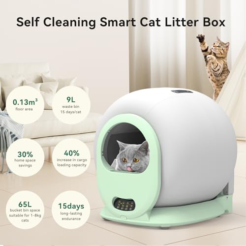 Beasty Lux Ricodo Cat Litter Box Self Cleaning, Automatic Cat Litter Box for Most Cats Odor Isolation/APP Control/Safety Protection, Extra Large 65L+9L Smart Cat Litter Box with Waste Bag Quiet Cat Litter Box