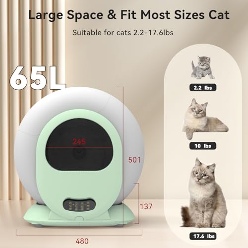 Beasty Lux Ricodo Cat Litter Box Self Cleaning, Automatic Cat Litter Box for Most Cats Odor Isolation/APP Control/Safety Protection, Extra Large 65L+9L Smart Cat Litter Box with Waste Bag Quiet Cat Litter Box