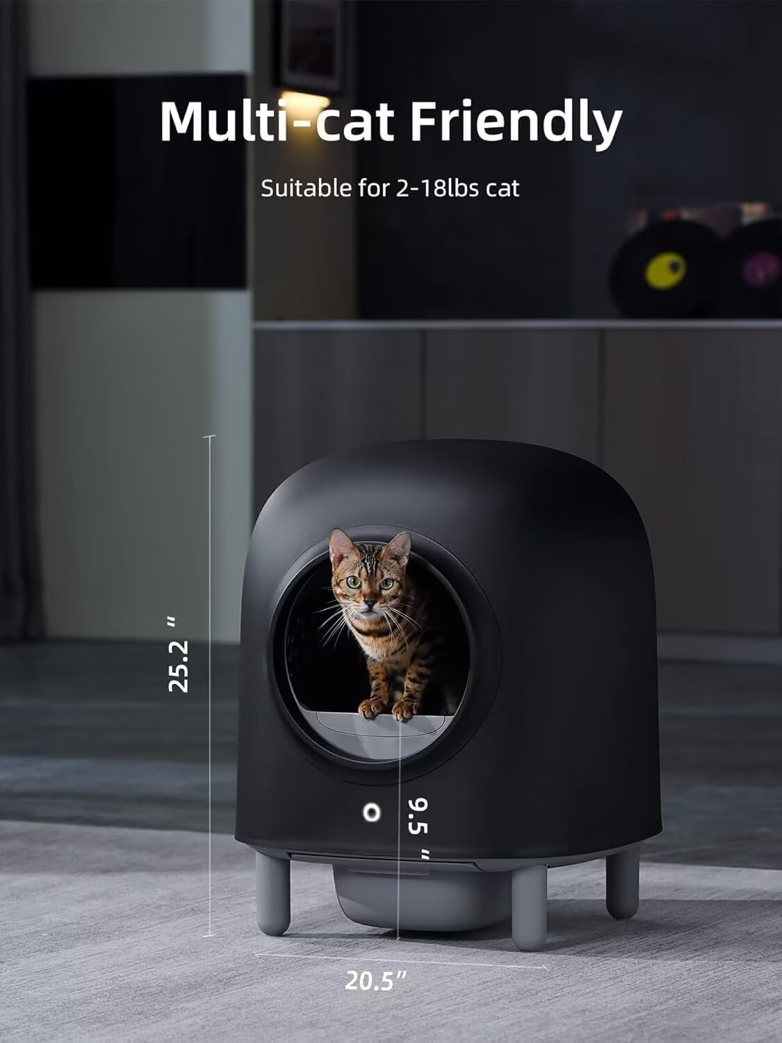 Beasty Lux RoundT2 Self Cleaning Cat Litter Box - Automatic Cat Litter Box, Ultra Quiet Cat Toilet, Large Space for Multiple Cats, Smart Sensor Pet Litter Box, with APP Control, Black