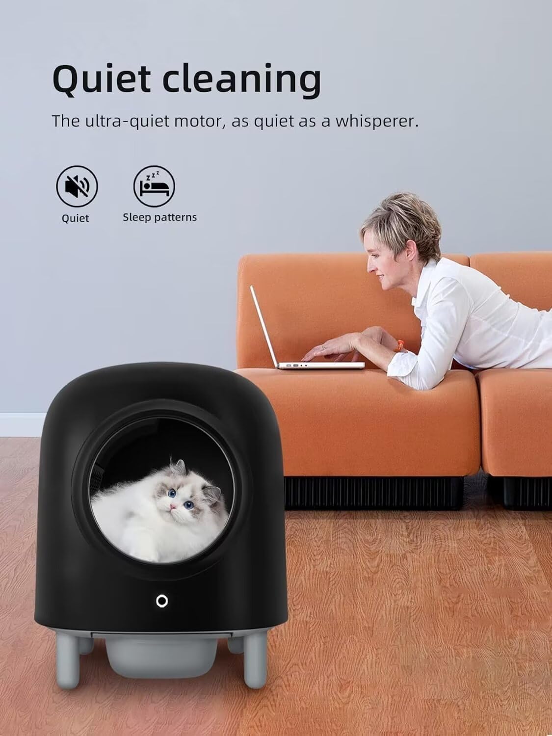 Beasty Lux RoundT2 Self Cleaning Cat Litter Box - Automatic Cat Litter Box, Ultra Quiet Cat Toilet, Large Space for Multiple Cats, Smart Sensor Pet Litter Box, with APP Control, Black