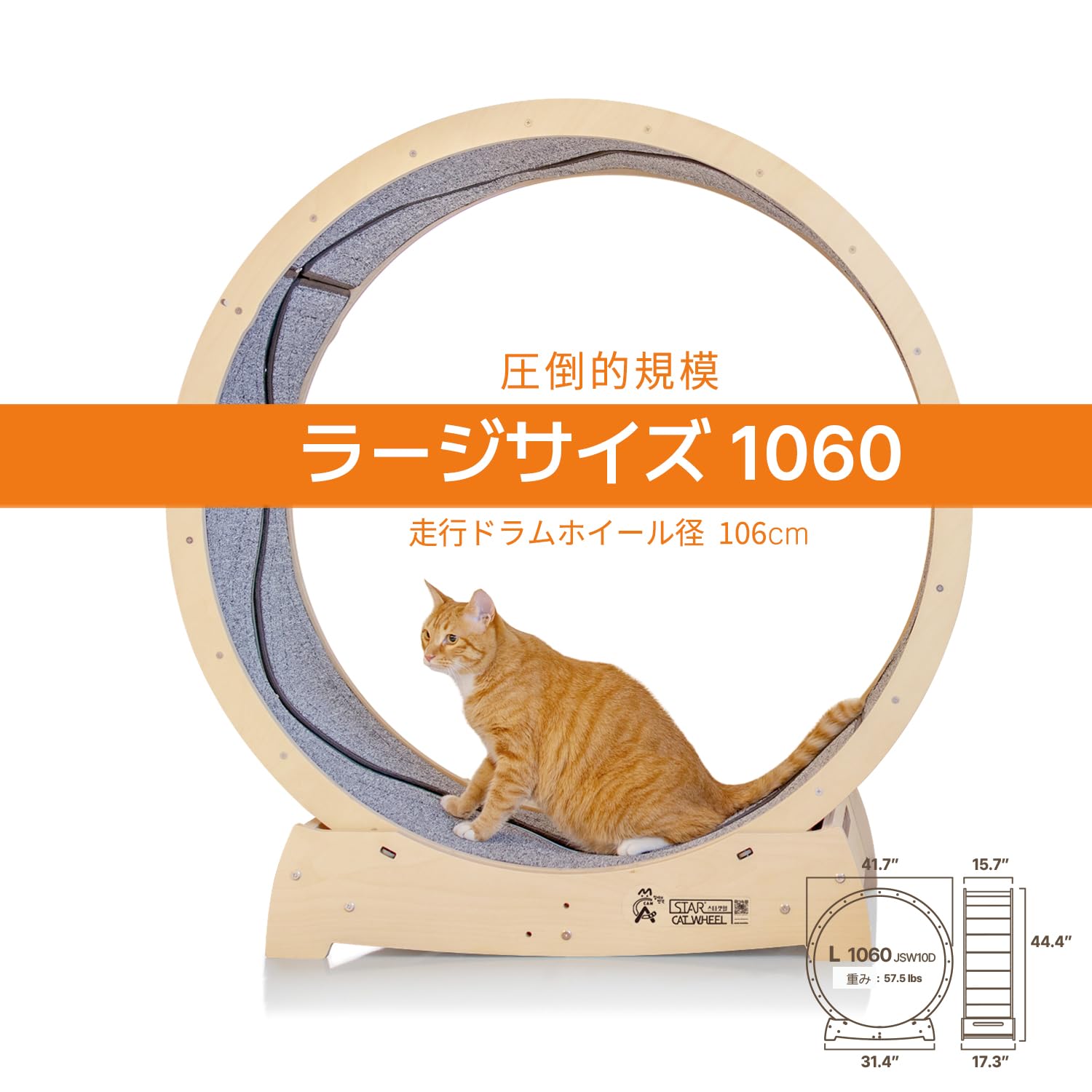 Beasty Lux STAR CATWHEEL Star Cat Wheel, Cat Treadmill, Exercise Wheel for Running, Spinning, Scratching, and Climbing for Indoor Cats, Premium Birch Wood, Eco-Friendly, Moving Fish, Wide Running Track (L 1060)