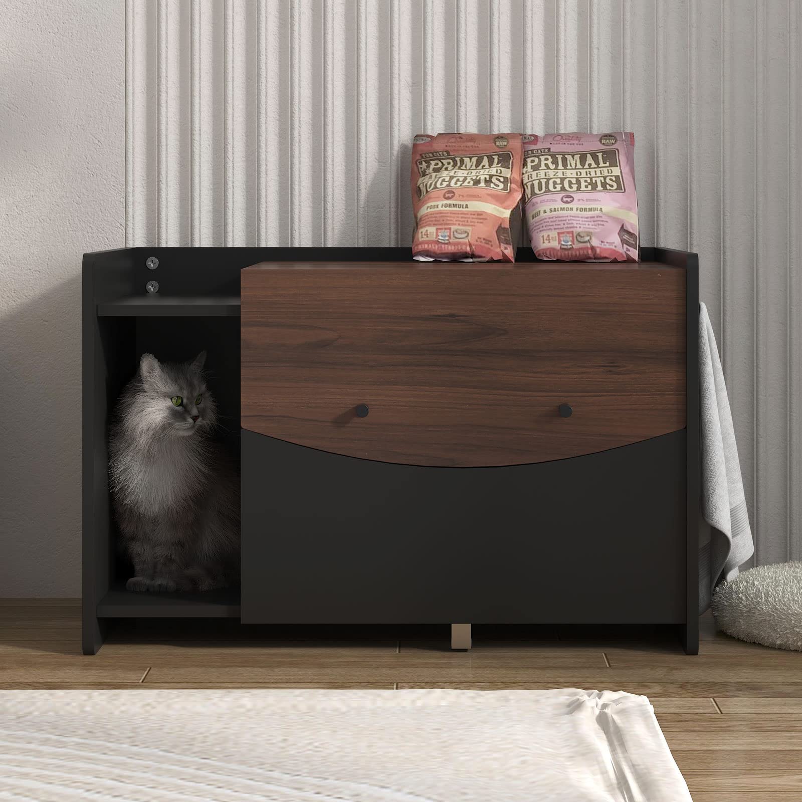 Beasty Lux SogesPet SogesPet Cat Litter Box Enclosure, Enclosed Cat House Side Table with Drawer and Directional Wheel, Cat Cat Storage Cabinet Litter Box Furniture Hidden for Living Room, Bedroom, Black