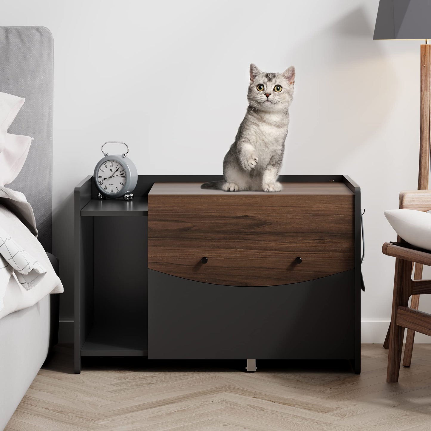 Beasty Lux SogesPet SogesPet Cat Litter Box Enclosure, Enclosed Cat House Side Table with Drawer and Directional Wheel, Cat Cat Storage Cabinet Litter Box Furniture Hidden for Living Room, Bedroom, Black