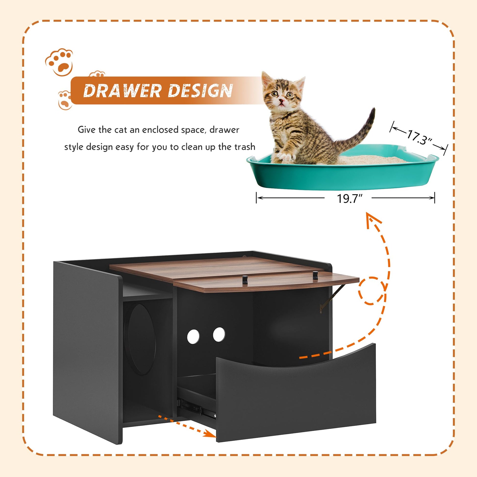 Beasty Lux SogesPet SogesPet Cat Litter Box Enclosure, Enclosed Cat House Side Table with Drawer and Directional Wheel, Cat Cat Storage Cabinet Litter Box Furniture Hidden for Living Room, Bedroom, Black