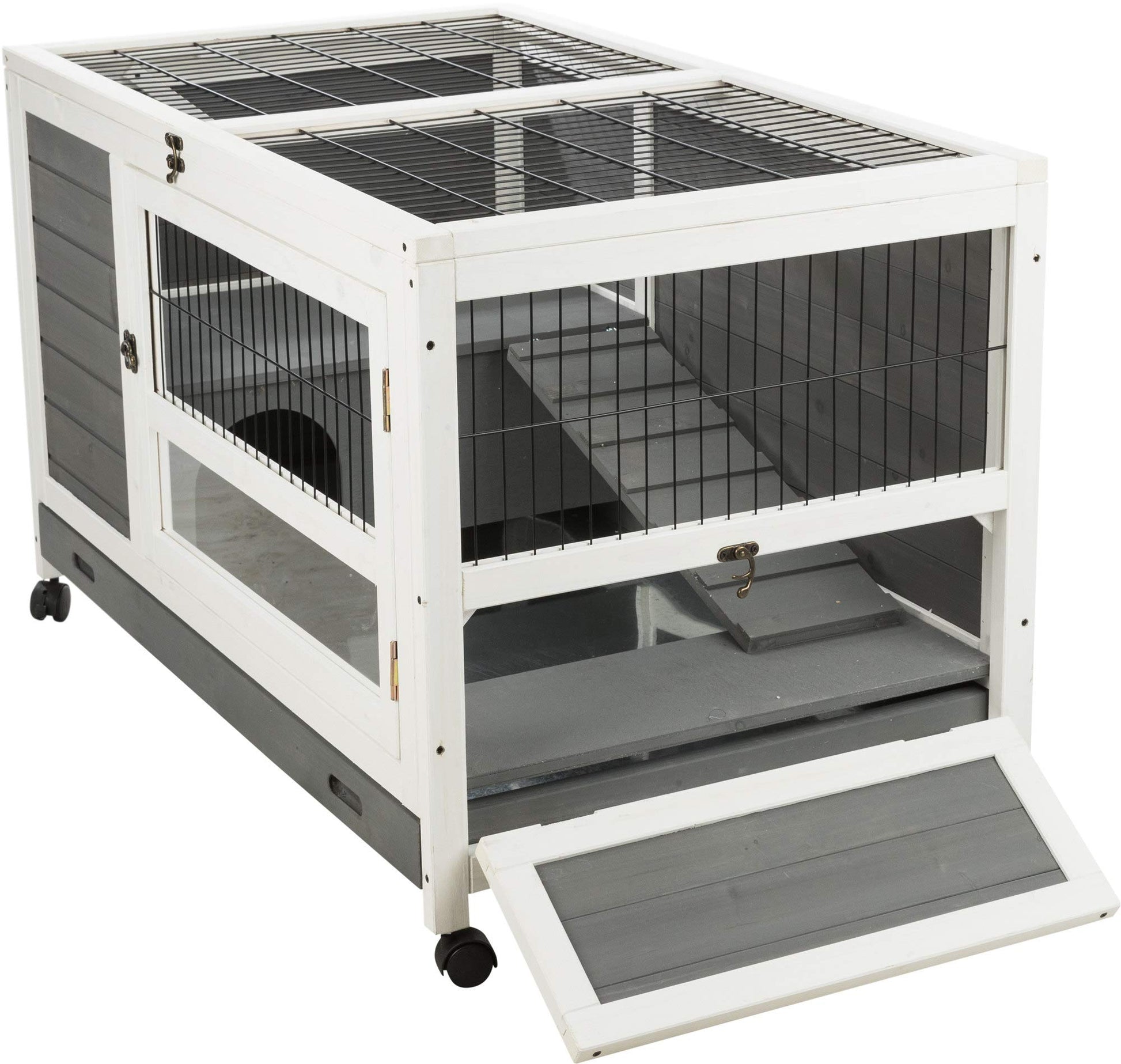 Beasty Lux TRIXIE TRIXIE Natura Small Indoor Rabbit Hutch, Pet House for Rabbits and Guinea Pigs, Bunny Cage on Wheels, Pull Out Tray