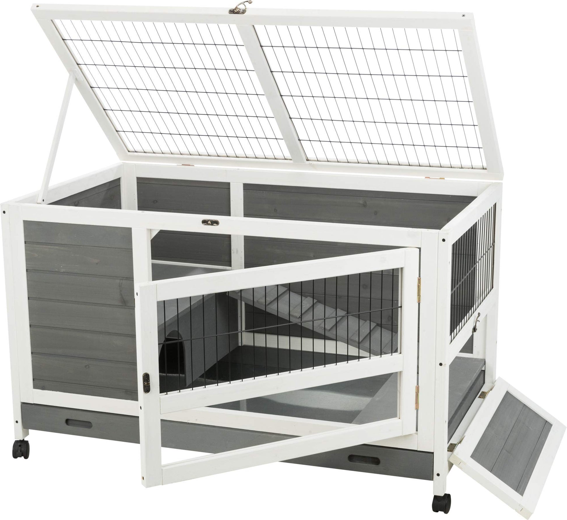 Beasty Lux TRIXIE TRIXIE Natura Small Indoor Rabbit Hutch, Pet House for Rabbits and Guinea Pigs, Bunny Cage on Wheels, Pull Out Tray