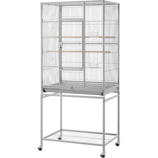 Beasty Lux Topeakmart Topeakmart 53.5inch Height Large Bird Cage Extral Space Parrot Cage with Wooden Perch & Stand for Conures Parakeets Budgies, Light Gray