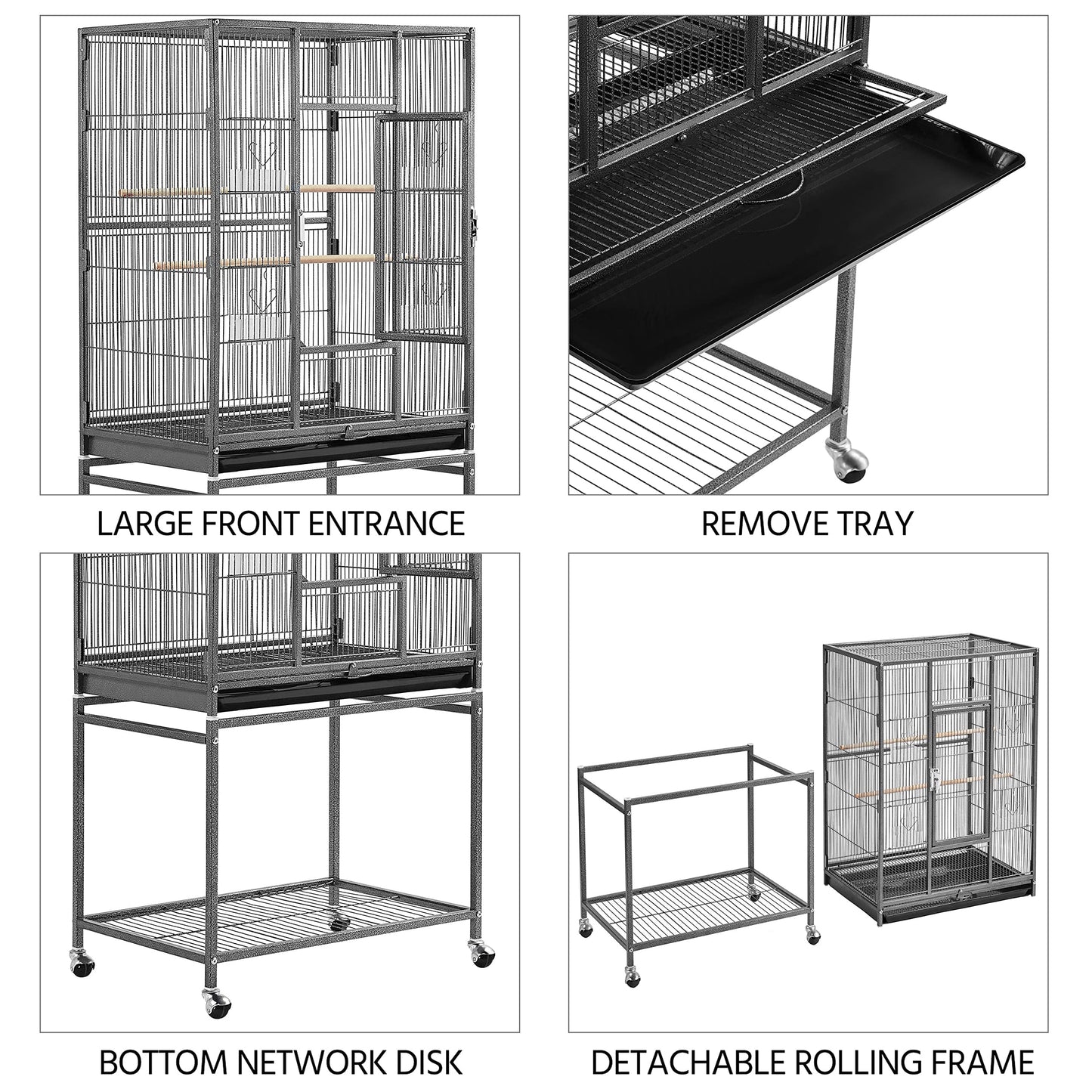 Beasty Lux Topeakmart Topeakmart 53.7-inch Bird Cage with Stand Wrought Iron Construction Bird Cage for Parrots Cockatiels Conures Parakeets Budgies Finches Birdcage