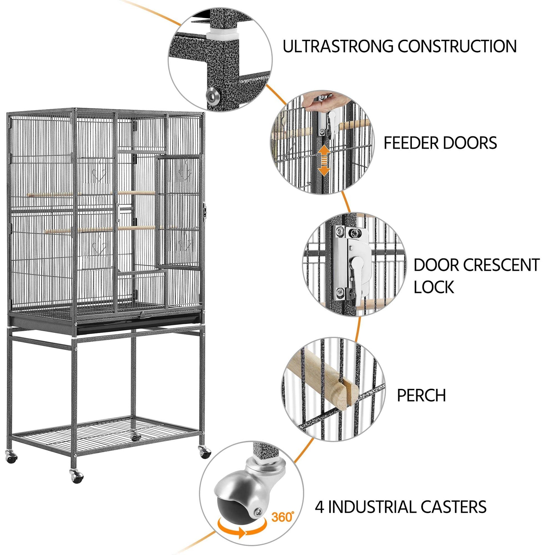 Beasty Lux Topeakmart Topeakmart 53.7-inch Bird Cage with Stand Wrought Iron Construction Bird Cage for Parrots Cockatiels Conures Parakeets Budgies Finches Birdcage