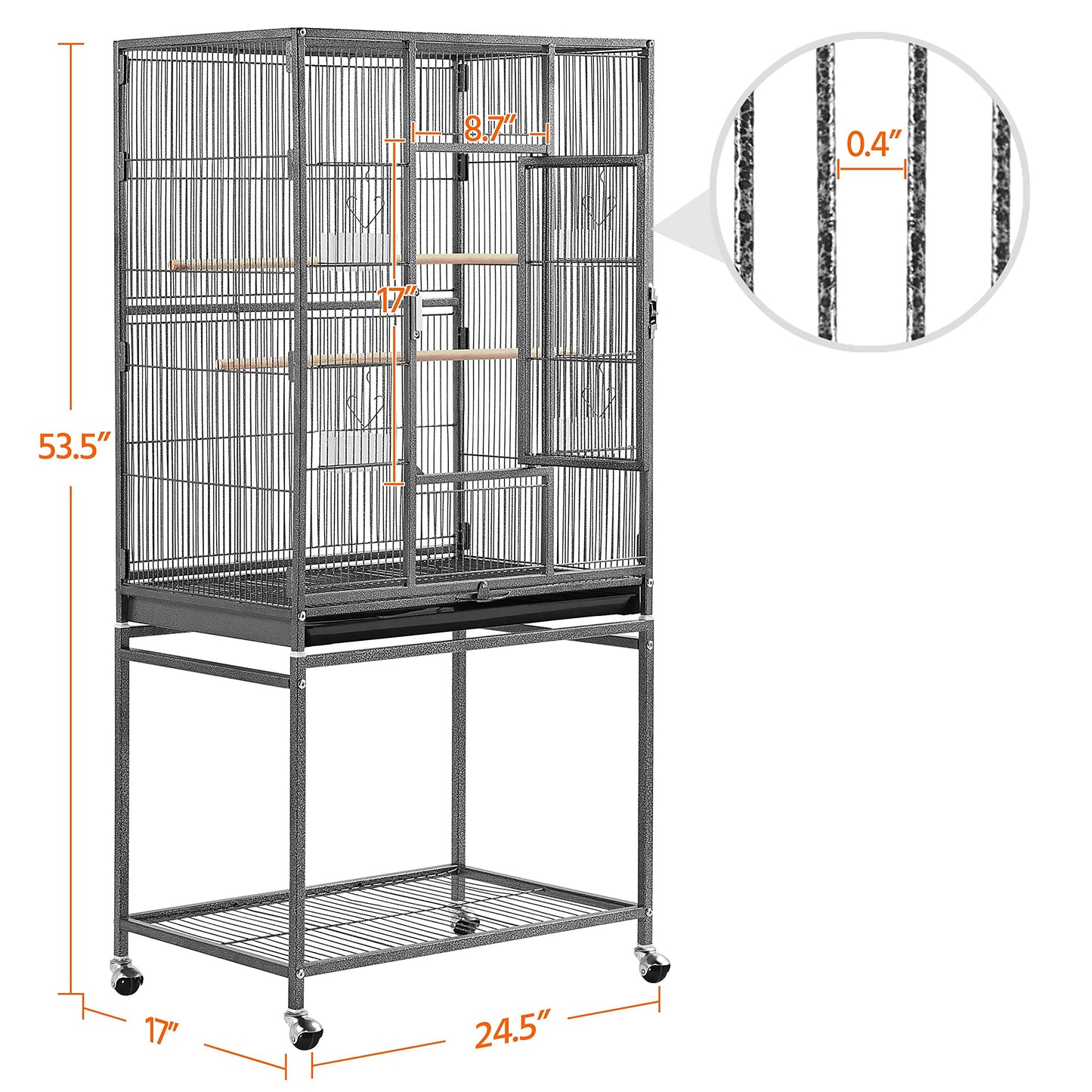 Beasty Lux Topeakmart Topeakmart 53.7-inch Bird Cage with Stand Wrought Iron Construction Bird Cage for Parrots Cockatiels Conures Parakeets Budgies Finches Birdcage