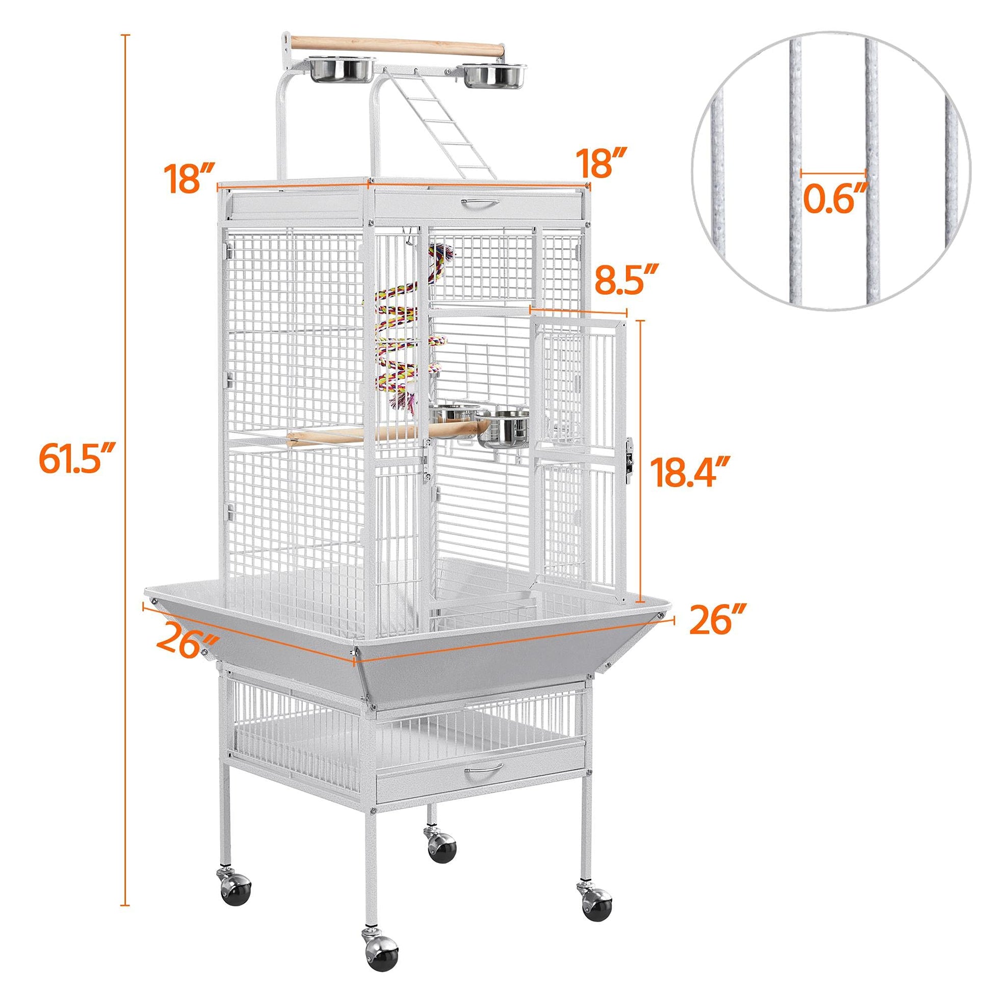 Beasty Lux Topeakmart Topeakmart 61" Bird Cage Iron Pet Products Cockatoo Flight Cage (White)