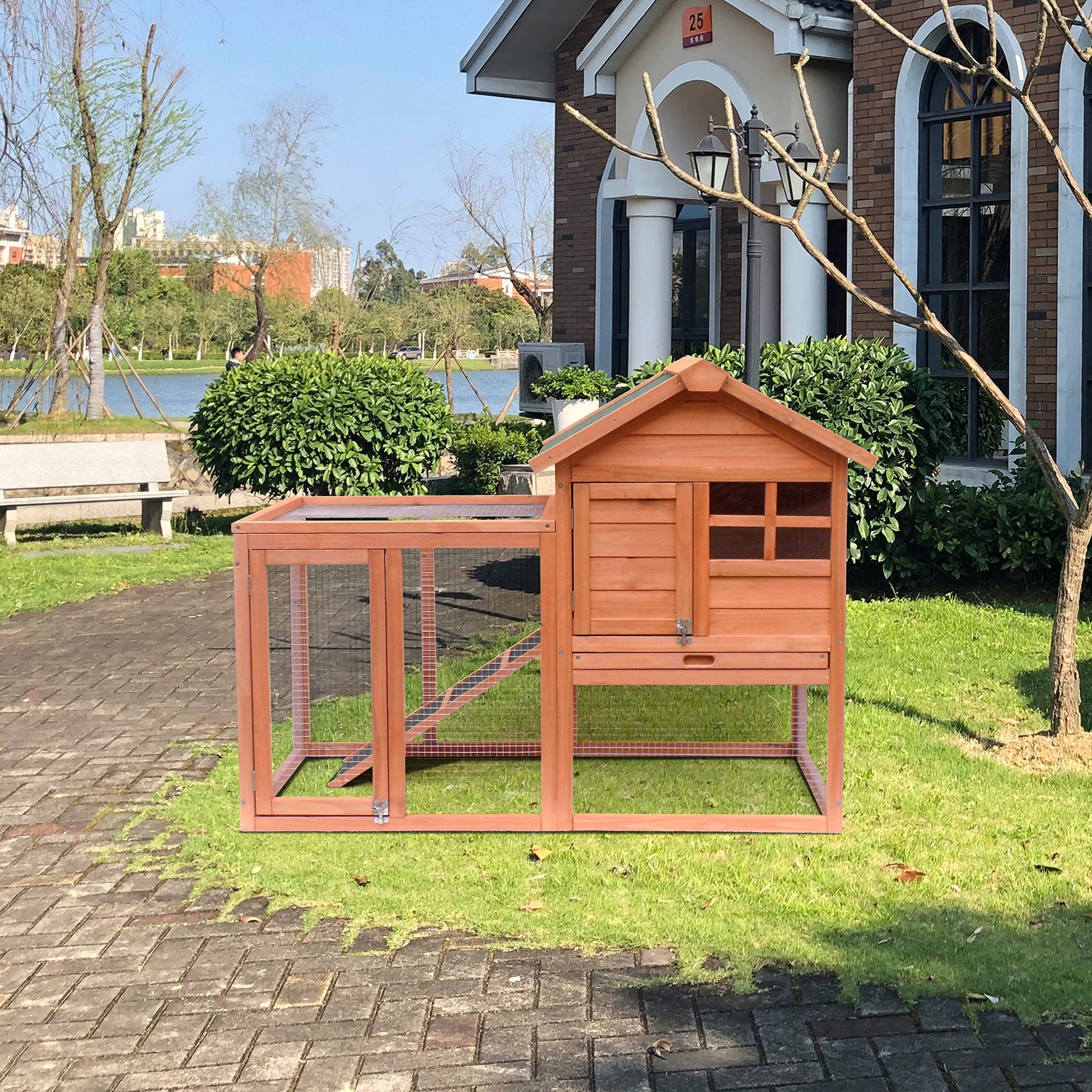 Beasty Lux Uneeruiqy Uneeruiqy 48" Rabbit Hutch Bunny Cage with Waterproof Roof Wooden Chicken Coop with Removable Tray and Ramp Large Outdoor Hen House with Shed Box Poultry Cage Chicken Cages 48'' x 36'' x 24.8''