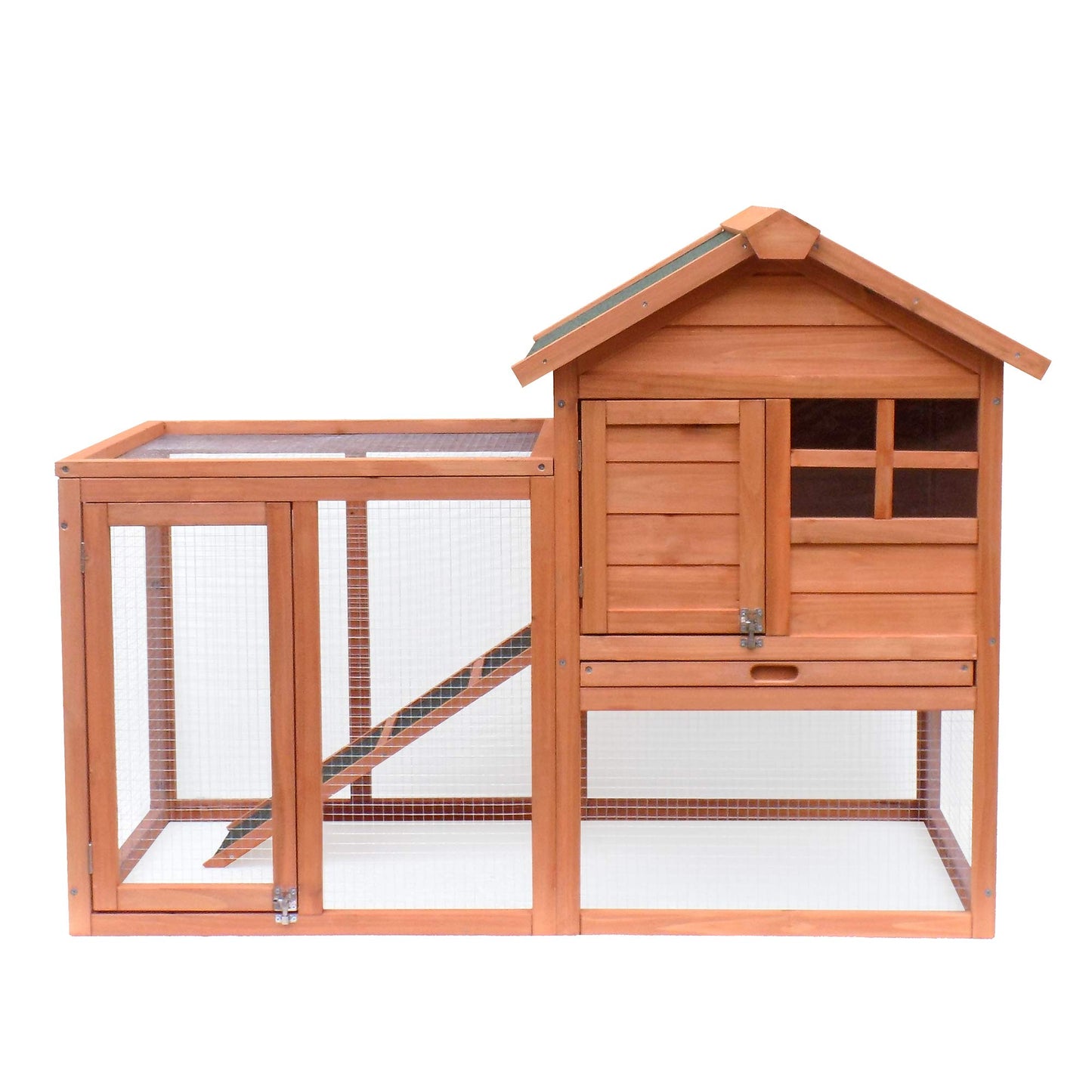 Beasty Lux Uneeruiqy Uneeruiqy 48" Rabbit Hutch Bunny Cage with Waterproof Roof Wooden Chicken Coop with Removable Tray and Ramp Large Outdoor Hen House with Shed Box Poultry Cage Chicken Cages 48'' x 36'' x 24.8''