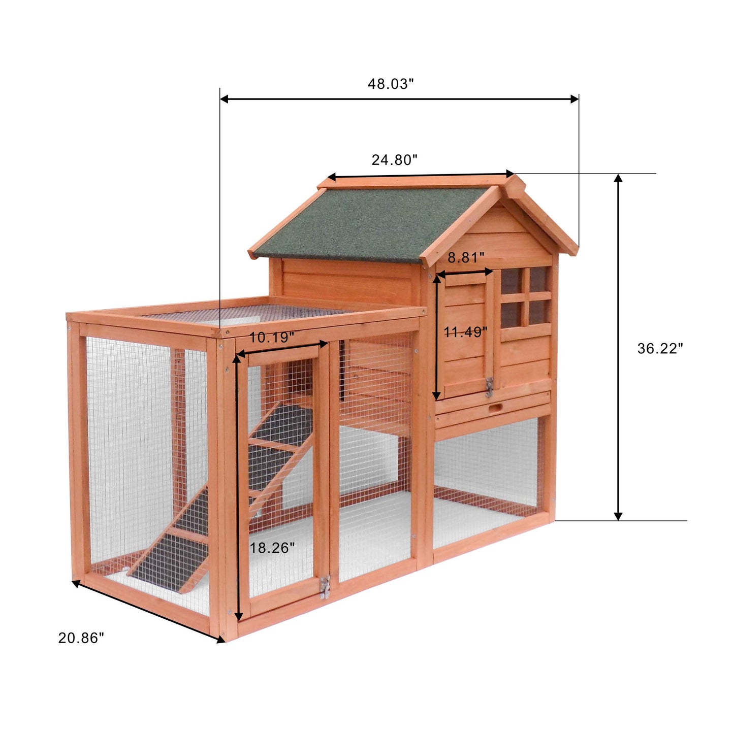 Beasty Lux Uneeruiqy Uneeruiqy 48" Rabbit Hutch Bunny Cage with Waterproof Roof Wooden Chicken Coop with Removable Tray and Ramp Large Outdoor Hen House with Shed Box Poultry Cage Chicken Cages 48'' x 36'' x 24.8''