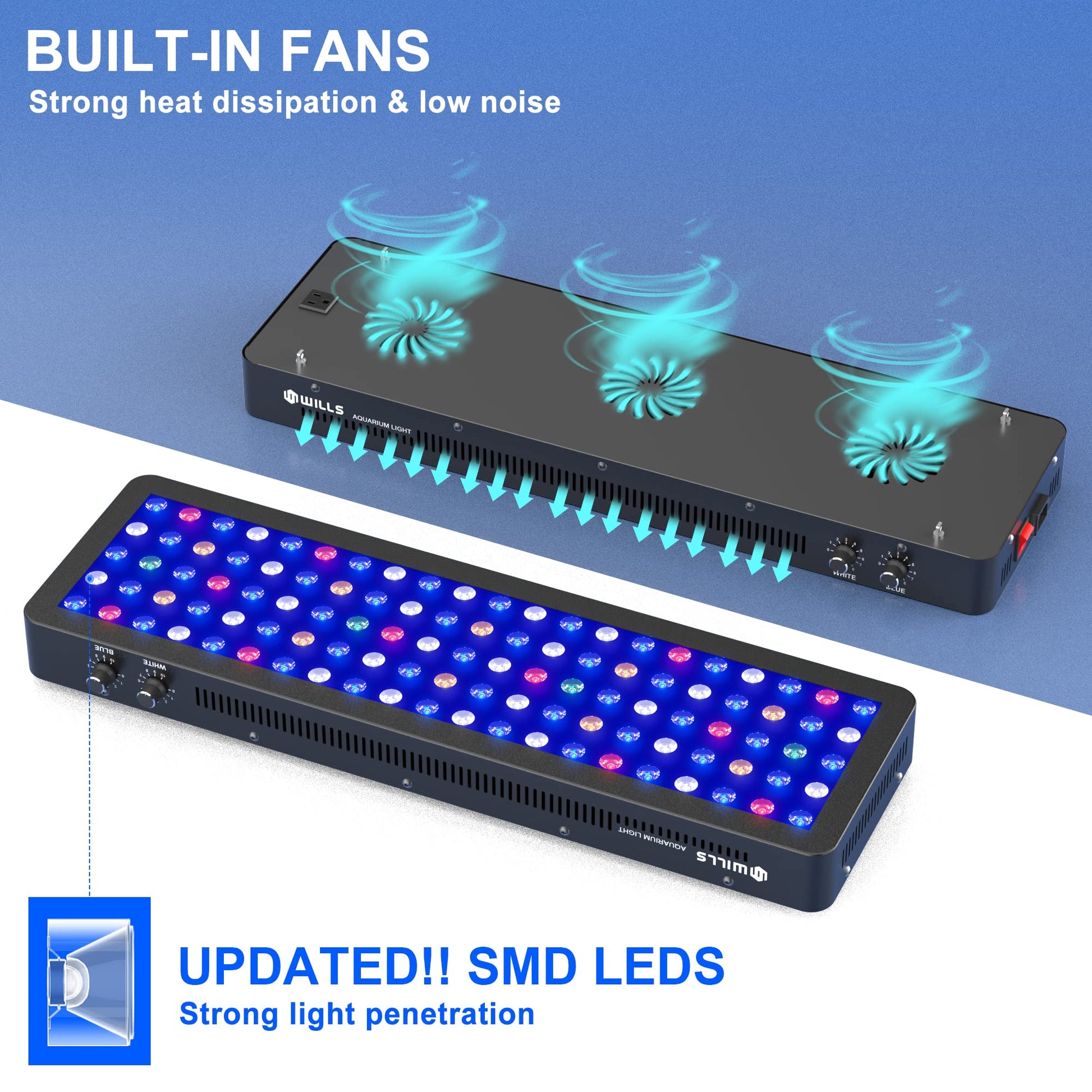 Beasty Lux WILLS WILLS Aquarium Light, Dimmable Full Spectrum Fish Tank Light with 3 Dimming Modes & 105 Premium SMD Chips, 300W LED Aquarium Plant Light for Saltwater Freshwater Coral Reef (28"x8.5"x2.4")