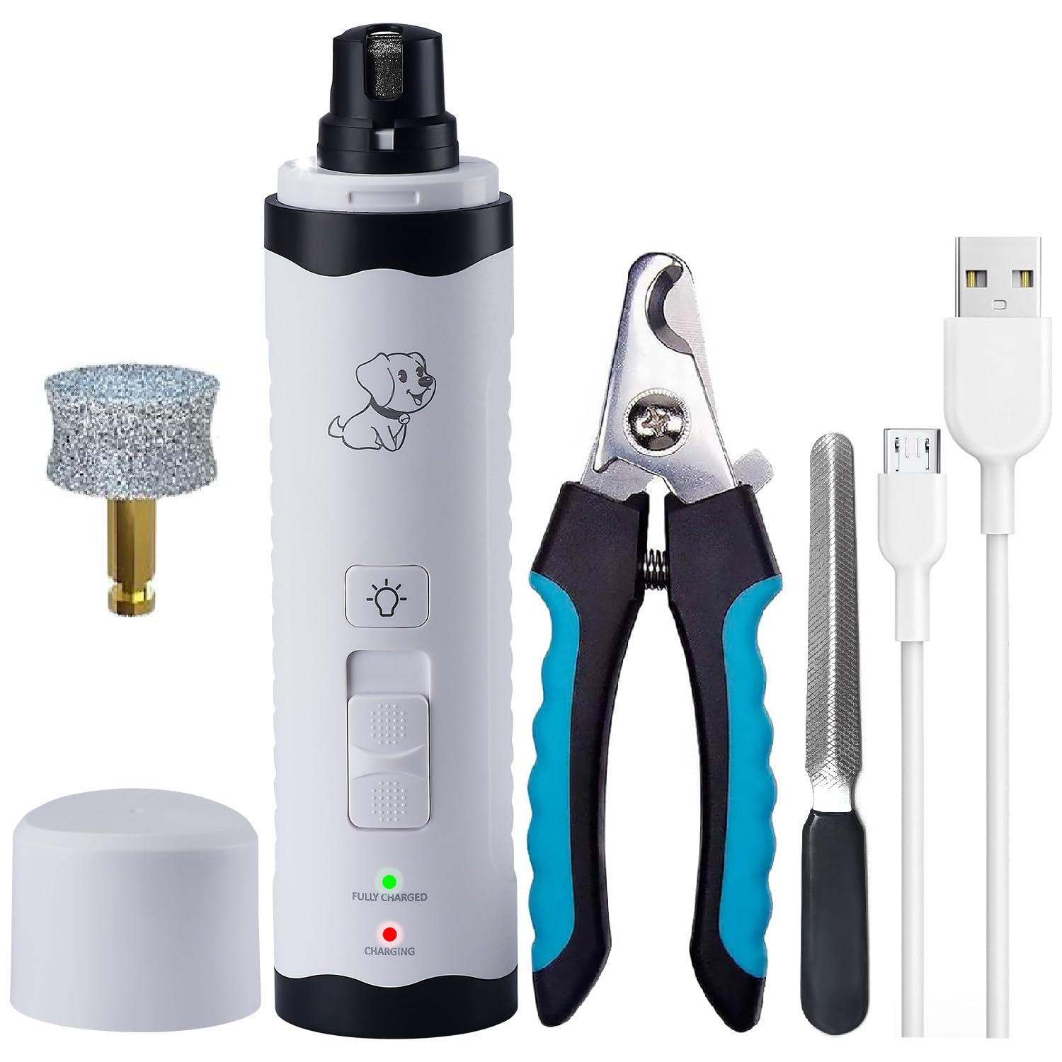 Beasty Lux Xonpees Dog Nail Grinder Kit - Complete with Nail Grinder and Trimmer. Ultra-Quiet and Rechargeable. Perfect for Nail Grooming of Small to Large Dogs and Cats. Features 2 speeds and 2 Grinding bits.