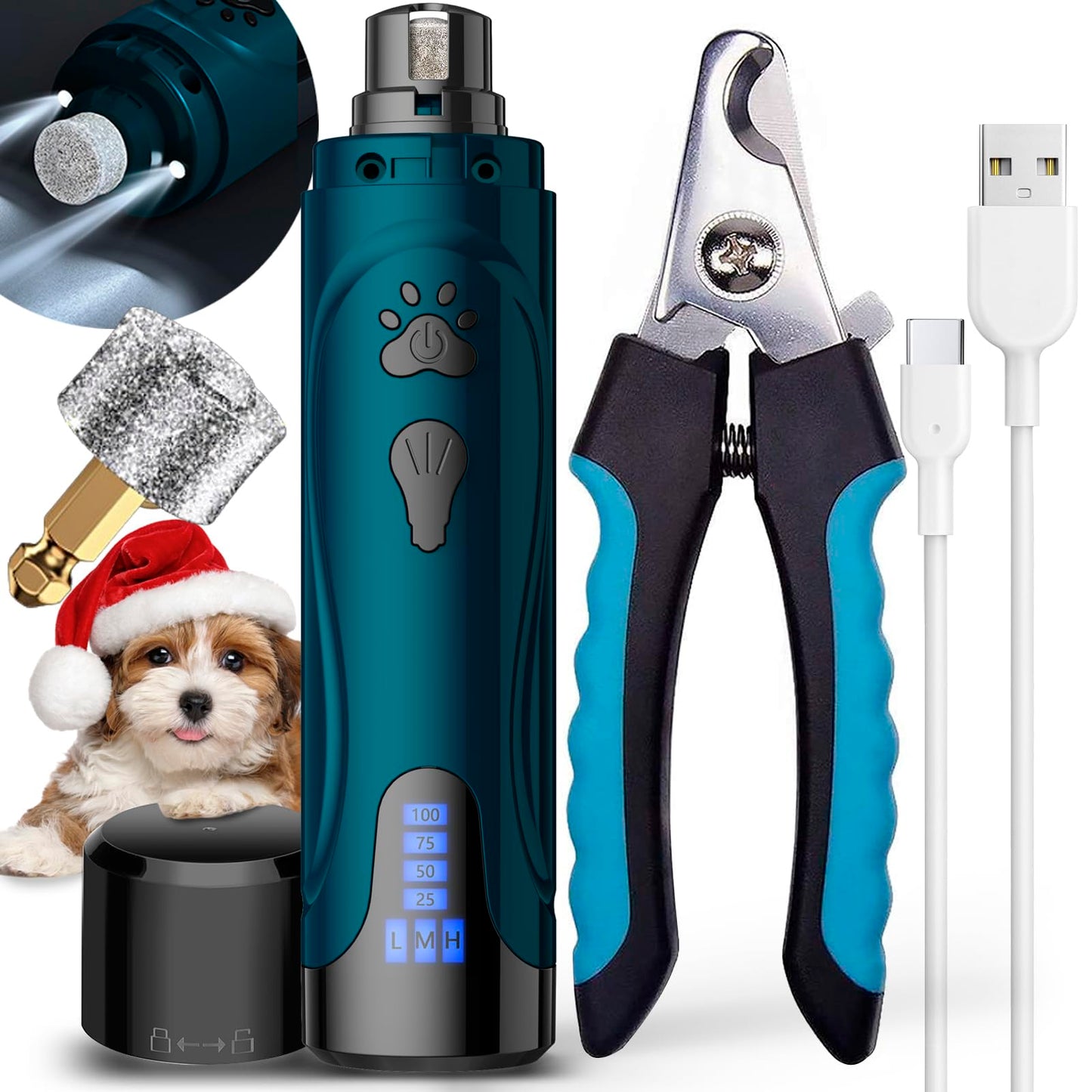 Beasty Lux YABIFE Dog Nail Grinder, Dog Nail Trimmers and Clippers Kit, Super Quiet, Rechargeable, for Small Large Dogs Cats Toenail Grooming,3 Speeds, 2 Grinding Bits