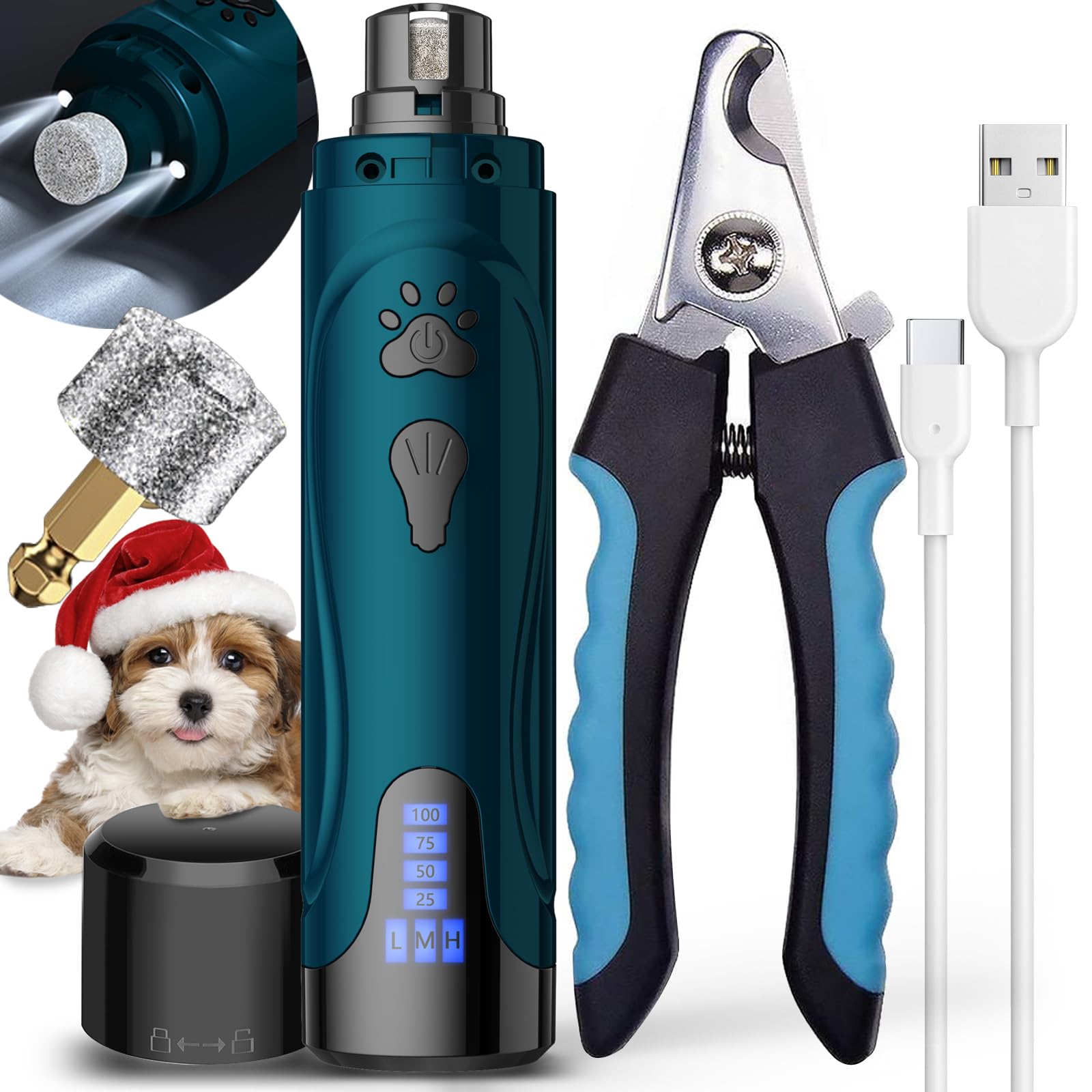 Beasty Lux YABIFE Dog Nail Grinder, Dog Nail Trimmers and Clippers Kit, Super Quiet, Rechargeable, for Small Large Dogs Cats Toenail Grooming,3 Speeds, 2 Grinding Bits