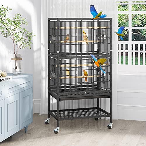 Beasty Lux YITAHOME YITAHOME 52 inch Metal Bird Cage, Large Budgie Cages for Parrot, Cockatiel, Parakeet, Pigeon with 2 Free Bird Covers, Rolling Stand and Castor Wheels