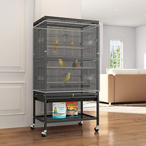 Beasty Lux YITAHOME YITAHOME 52 inch Metal Bird Cage, Large Budgie Cages for Parrot, Cockatiel, Parakeet, Pigeon with 2 Free Bird Covers, Rolling Stand and Castor Wheels