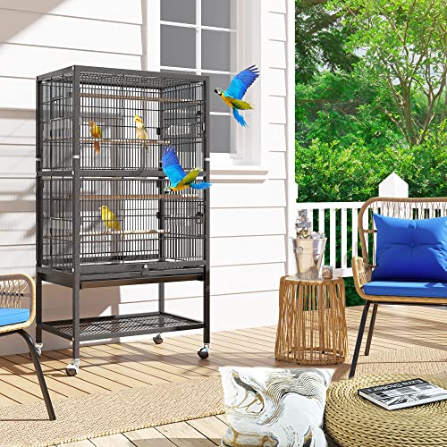 Beasty Lux YITAHOME YITAHOME 52 inch Metal Bird Cage, Large Budgie Cages for Parrot, Cockatiel, Parakeet, Pigeon with 2 Free Bird Covers, Rolling Stand and Castor Wheels