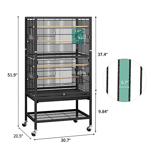 Beasty Lux YITAHOME YITAHOME 52 inch Metal Bird Cage, Large Budgie Cages for Parrot, Cockatiel, Parakeet, Pigeon with 2 Free Bird Covers, Rolling Stand and Castor Wheels