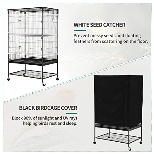 Beasty Lux YITAHOME YITAHOME 52 inch Metal Bird Cage, Large Budgie Cages for Parrot, Cockatiel, Parakeet, Pigeon with 2 Free Bird Covers, Rolling Stand and Castor Wheels