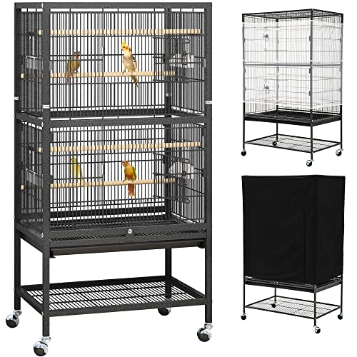 Beasty Lux YITAHOME YITAHOME 52 inch Metal Bird Cage, Large Budgie Cages for Parrot, Cockatiel, Parakeet, Pigeon with 2 Free Bird Covers, Rolling Stand and Castor Wheels