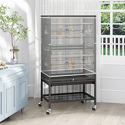 Beasty Lux YITAHOME YITAHOME 52 inch Metal Bird Cage, Large Budgie Cages for Parrot, Cockatiel, Parakeet, Pigeon with 2 Free Bird Covers, Rolling Stand and Castor Wheels