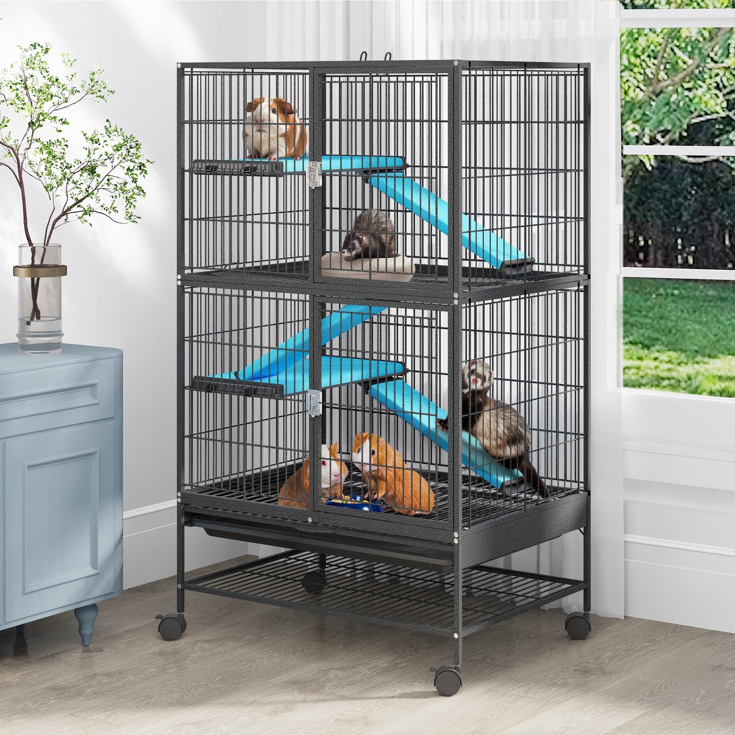 Beasty Lux YITAHOME YITAHOME Metal 4-Tiers Small Animal Cages for Adult Rats/Rabbit/Ferret/Chinchilla/Cats/Guinea Pig/Large Hamster Indoor Critter Nation Cage Double-Story