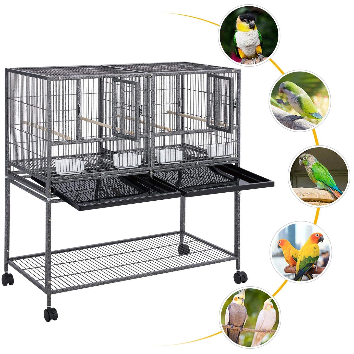 Beasty Lux Yaheetech YAHEETECH Stackable Divided Breeder Breeding Parakeet Bird Cage for Canaries Cockatiels Lovebirds Finches Budgies Small Parrots with Rolling Stand, 2 Pack