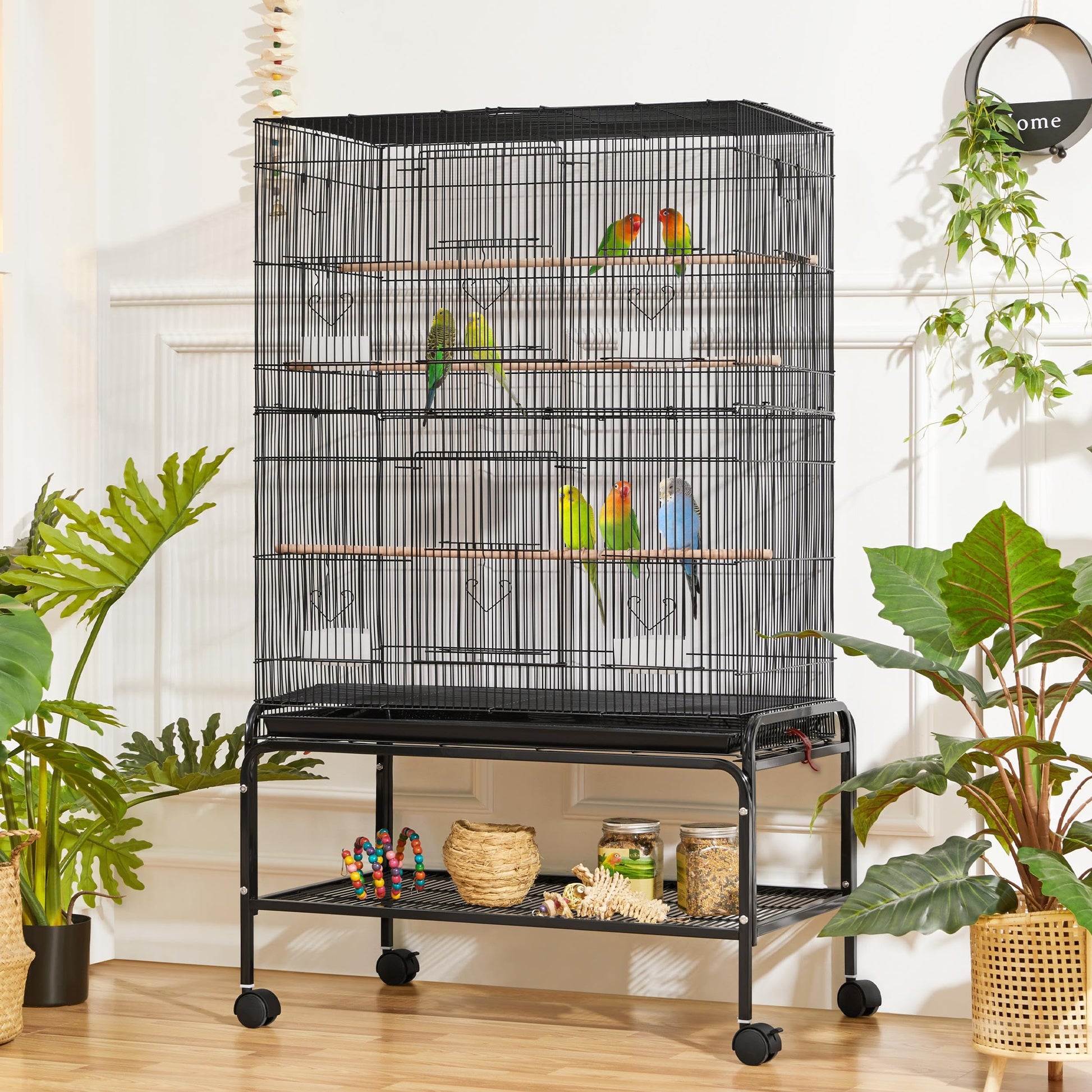 Beasty Lux Yaheetech Yaheetech 53'' Large Bird Cage Budgie Cage for Parakeets Cockatiels Conures Lovebirds Parrots with Rolling Stand