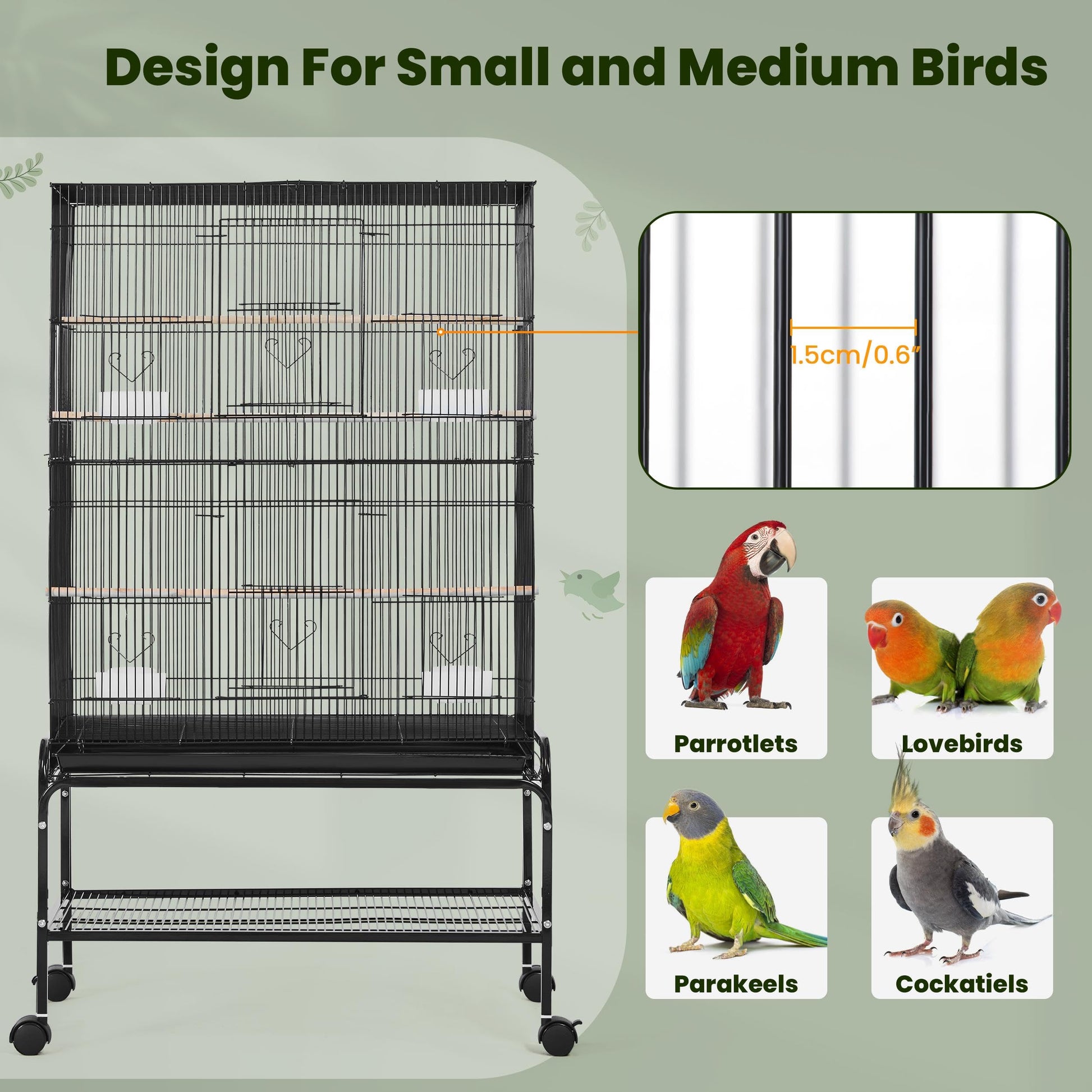 Beasty Lux Yaheetech Yaheetech 53'' Large Bird Cage Budgie Cage for Parakeets Cockatiels Conures Lovebirds Parrots with Rolling Stand