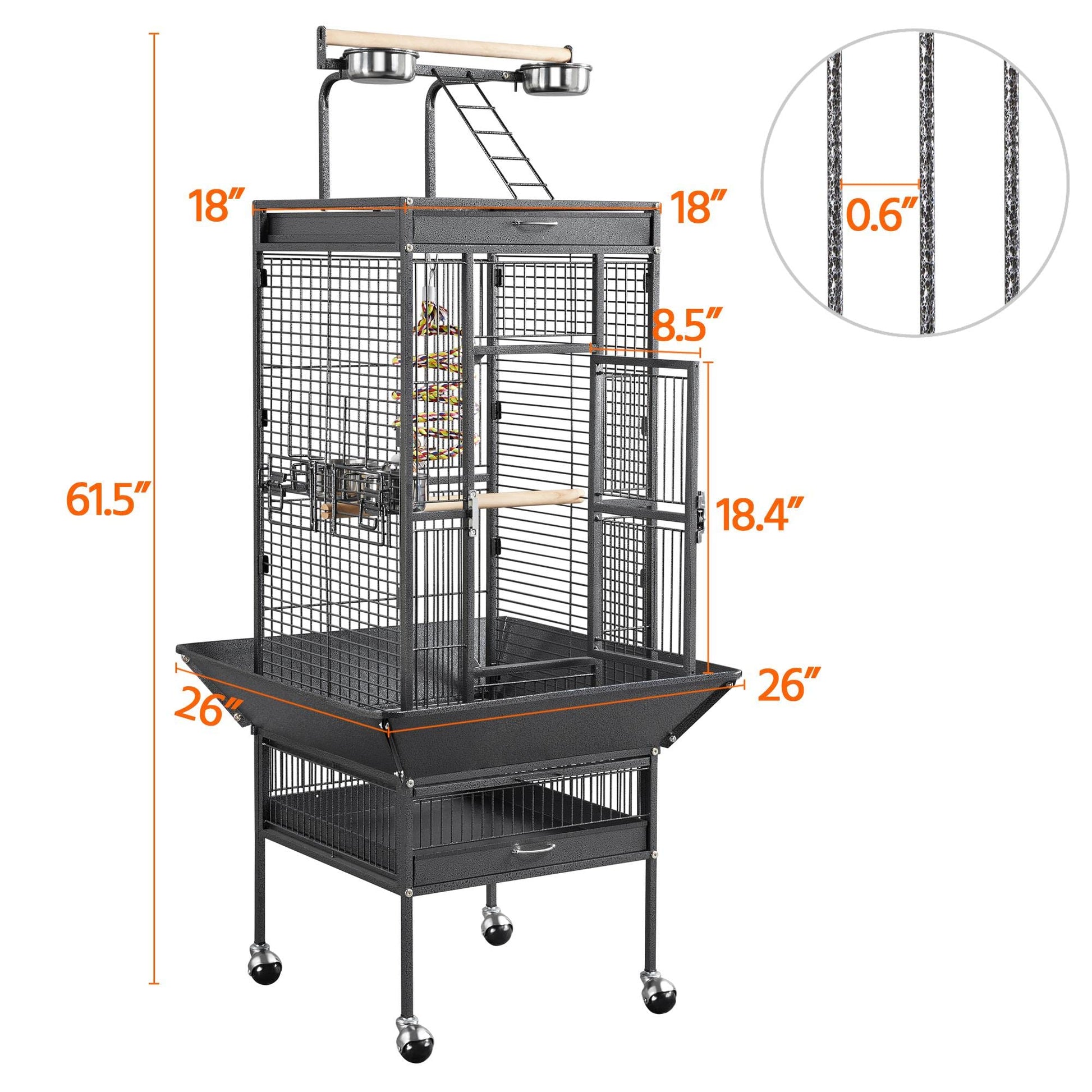 Beasty Lux Yaheetech Yaheetech 61" Black Bird Cage Parrot Cages Cockatiel Finch w/Play Top