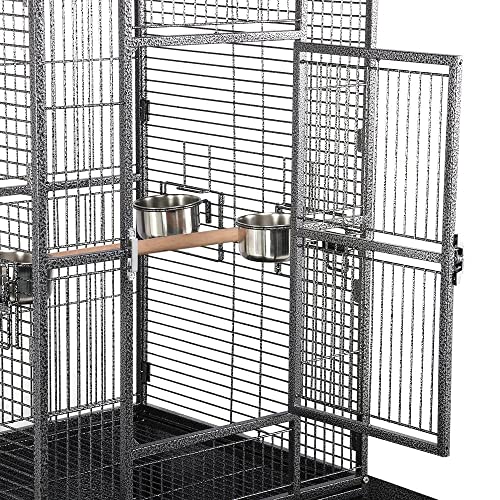 Beasty Lux Yaheetech Yaheetech 69-inch Wrought Iron Rolling Large Parrot Bird Cage for African Grey Small Quaker Amazon Parrot Cockatiel Sun Parakeet Green Cheek Conure Dove Lovebird Budgie Play Top Bird Cage with Stand