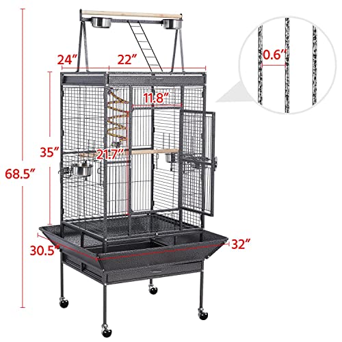 Beasty Lux Yaheetech Yaheetech 69-inch Wrought Iron Rolling Large Parrot Bird Cage for African Grey Small Quaker Amazon Parrot Cockatiel Sun Parakeet Green Cheek Conure Dove Lovebird Budgie Play Top Bird Cage with Stand