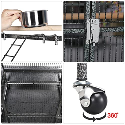 Beasty Lux Yaheetech Yaheetech 69-inch Wrought Iron Rolling Large Parrot Bird Cage for African Grey Small Quaker Amazon Parrot Cockatiel Sun Parakeet Green Cheek Conure Dove Lovebird Budgie Play Top Bird Cage with Stand