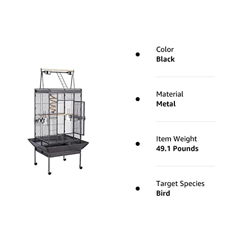 Beasty Lux Yaheetech Yaheetech 69-inch Wrought Iron Rolling Large Parrot Bird Cage for African Grey Small Quaker Amazon Parrot Cockatiel Sun Parakeet Green Cheek Conure Dove Lovebird Budgie Play Top Bird Cage with Stand