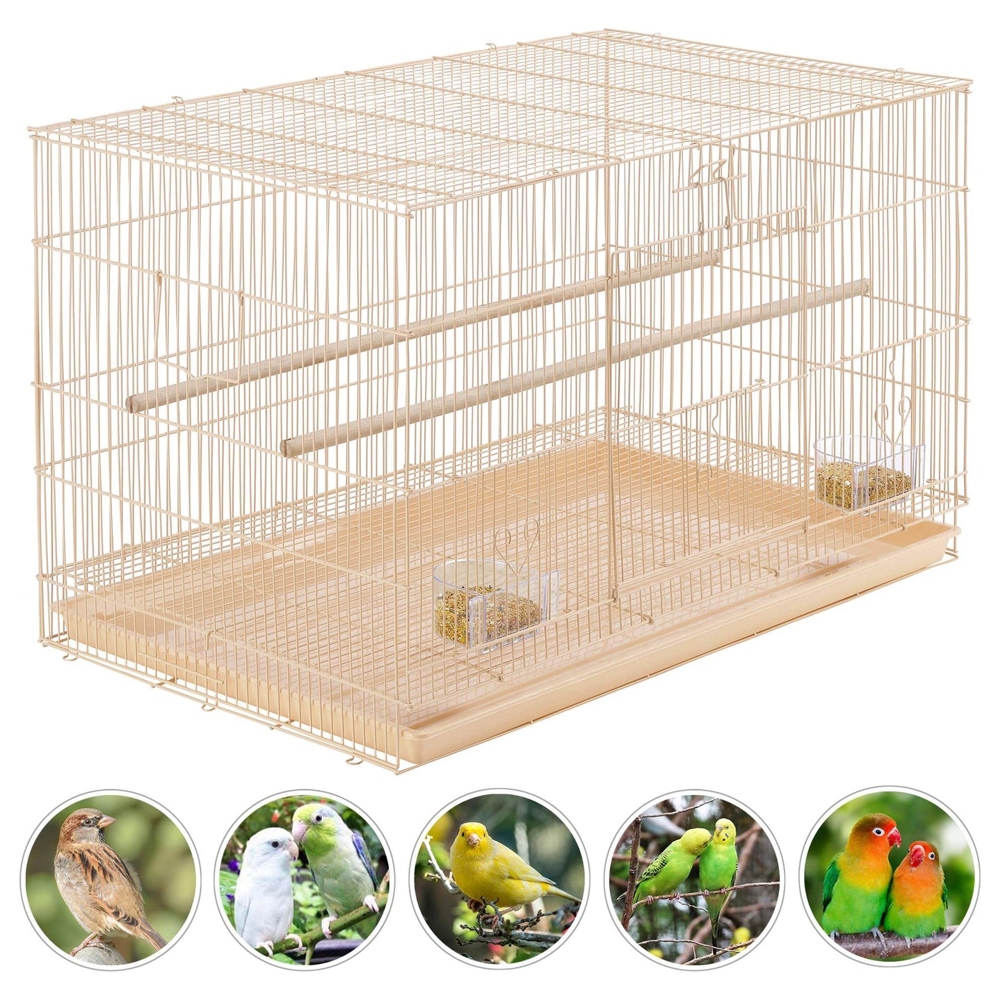 Beasty Lux Yaheetech Yaheetech Iron Flight Bird Cage Medium Small Parrot Cage for Parakeet Canary Budgie Lovebirds Quaker Parakeet Pacific Parrotlet, 2pcs, Almond