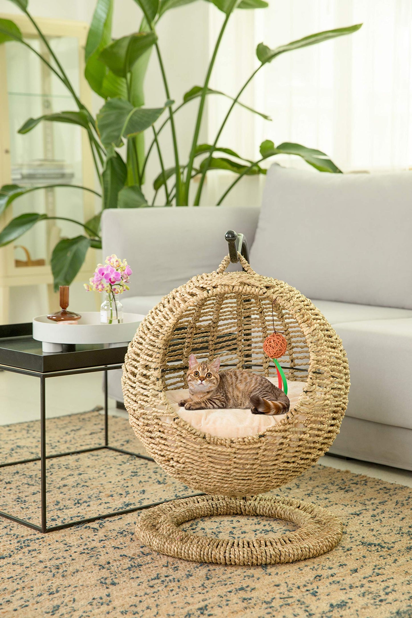 Beasty Lux YoSpot YoSpot Hand Made Wicker Cat Bed Basket Swinging Pet House Nest for Small Dog Cat with Cushion