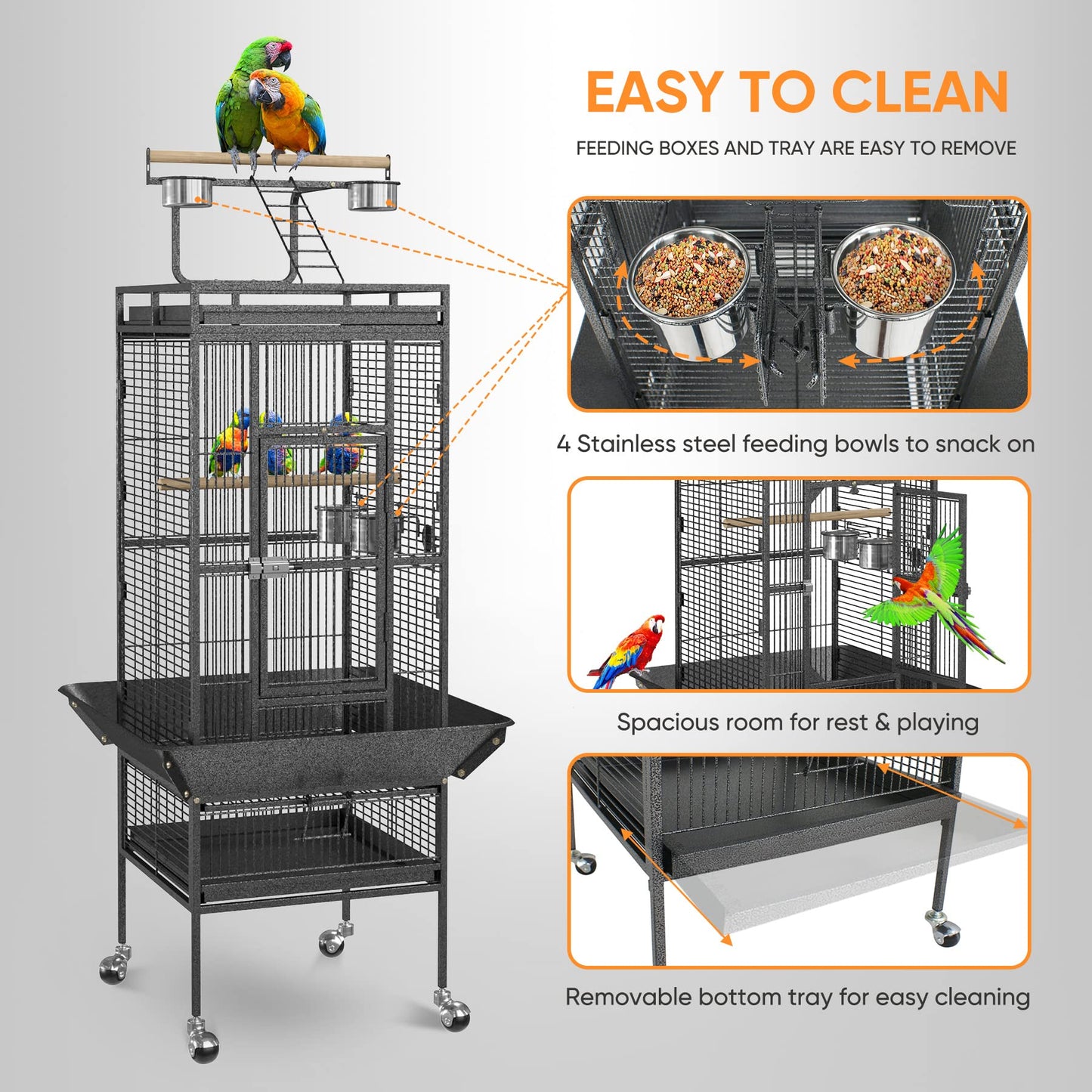 Beasty Lux ZENY ZENY 61" Pet Bird cage Large Play Top Parrot Cockatiel Cockatoo Parakeet Finch Pet Supply