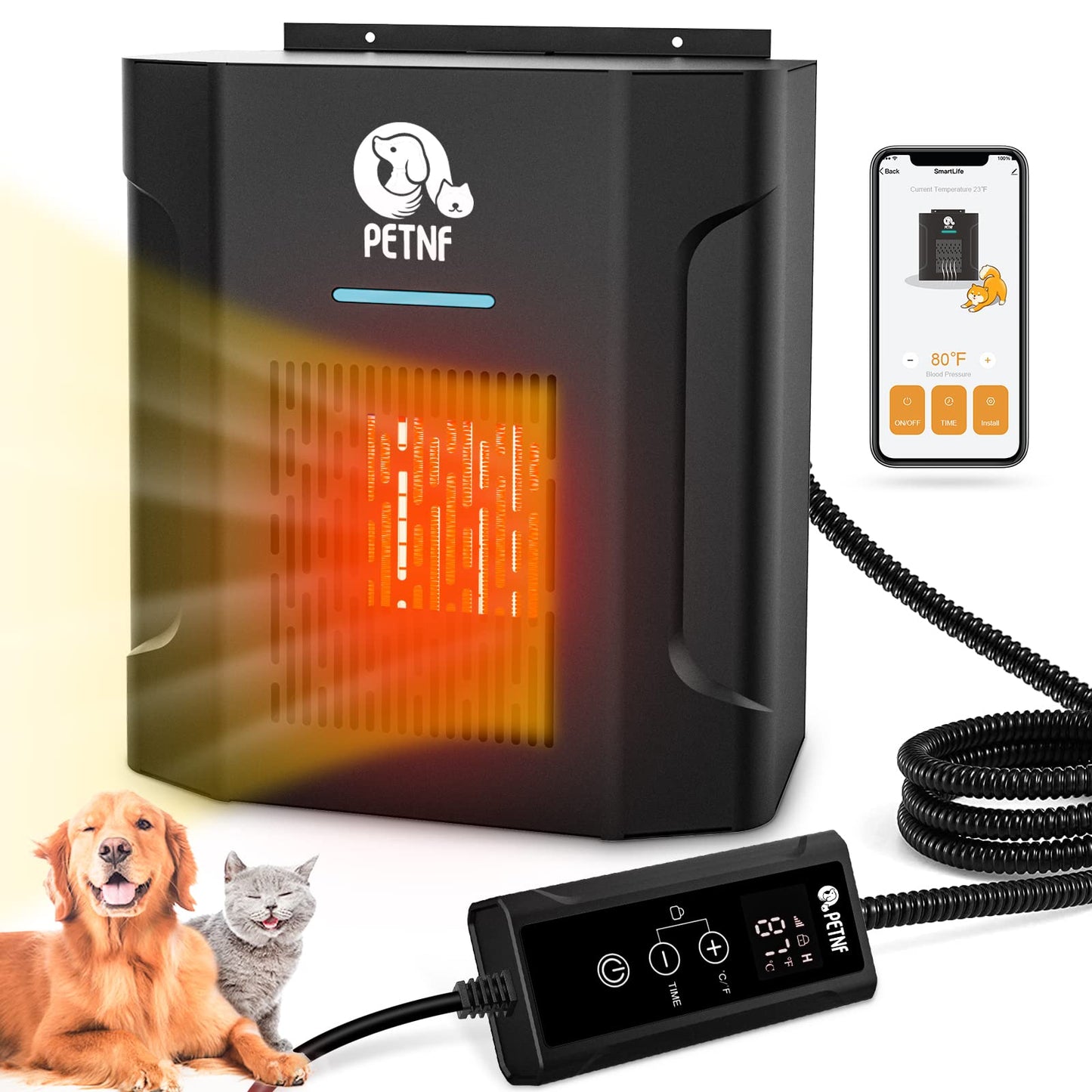 Beasty Lux petnf Dog House Heater,Pet House Heater with Thermostat&WiFi APP Remote Control,300W Safe Dog Heaters for Outside Outdoor Dog Houses with Adjustable Tempe&Timer&6FT Anti Chew Cord,Easy to Install