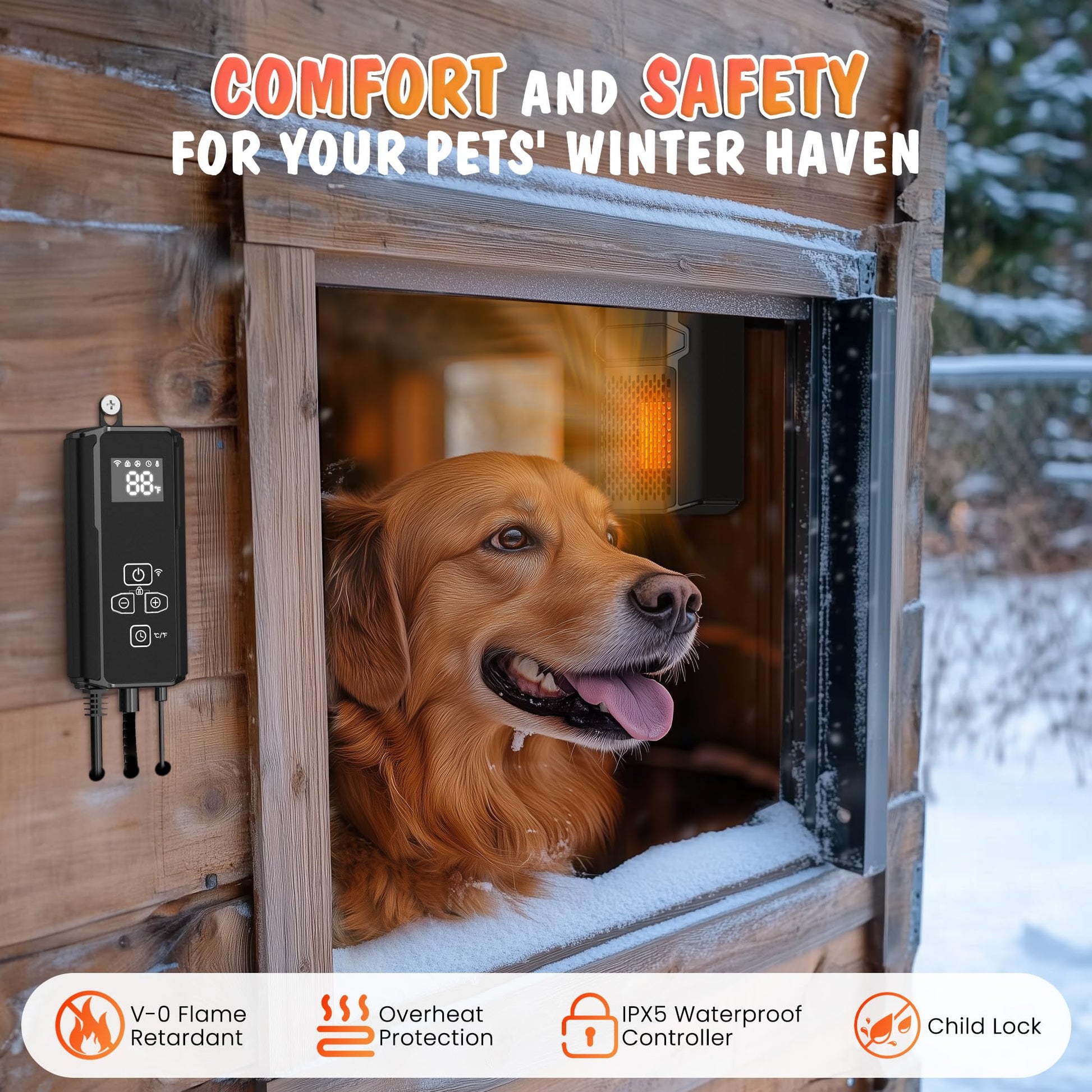 Beasty Lux petnf Dog House Heater with Thermostat, 500W Dog Heater APP WIFI Control, Dog House Heaters for Outside Dog House Outdoor with 6.5FT External Temperature Probe, Pet House Heater with Adjustable Temp & Timer